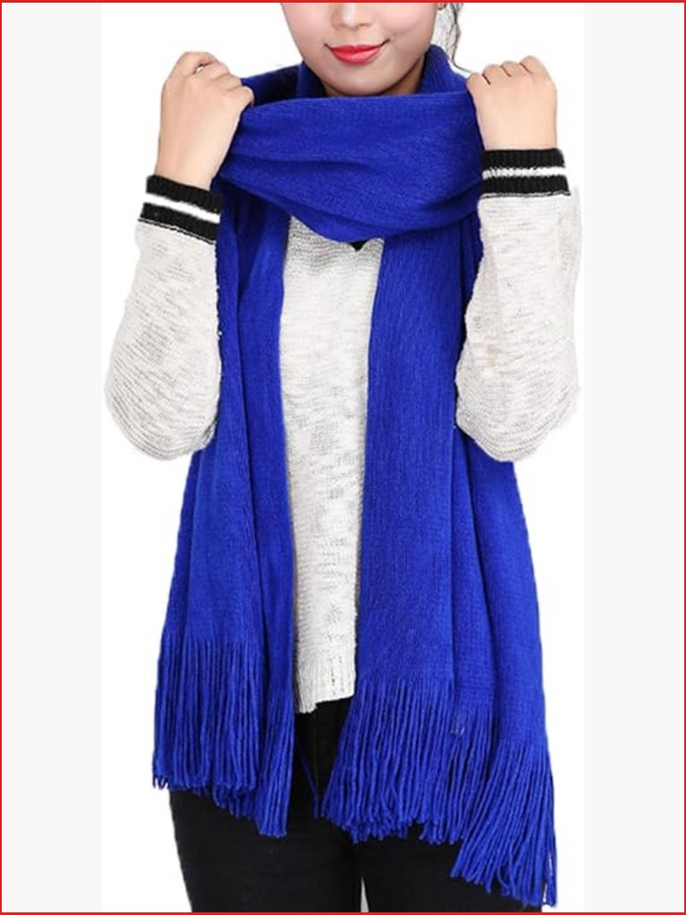 Women's Long Wool Blend Cold Weather Scarf With Tassels